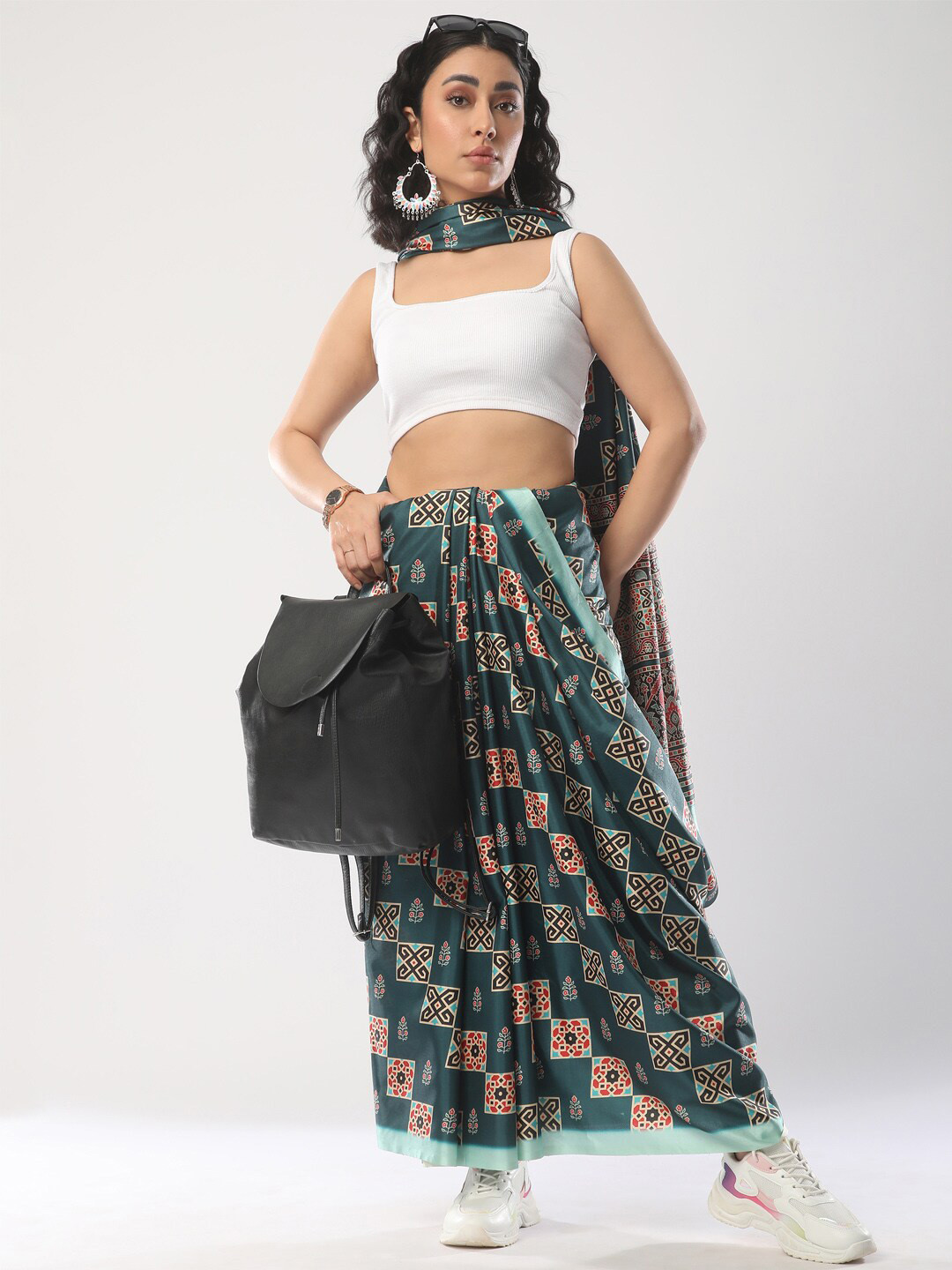 Mitera Ethnic Motifs Printed Satin Bagru Saree