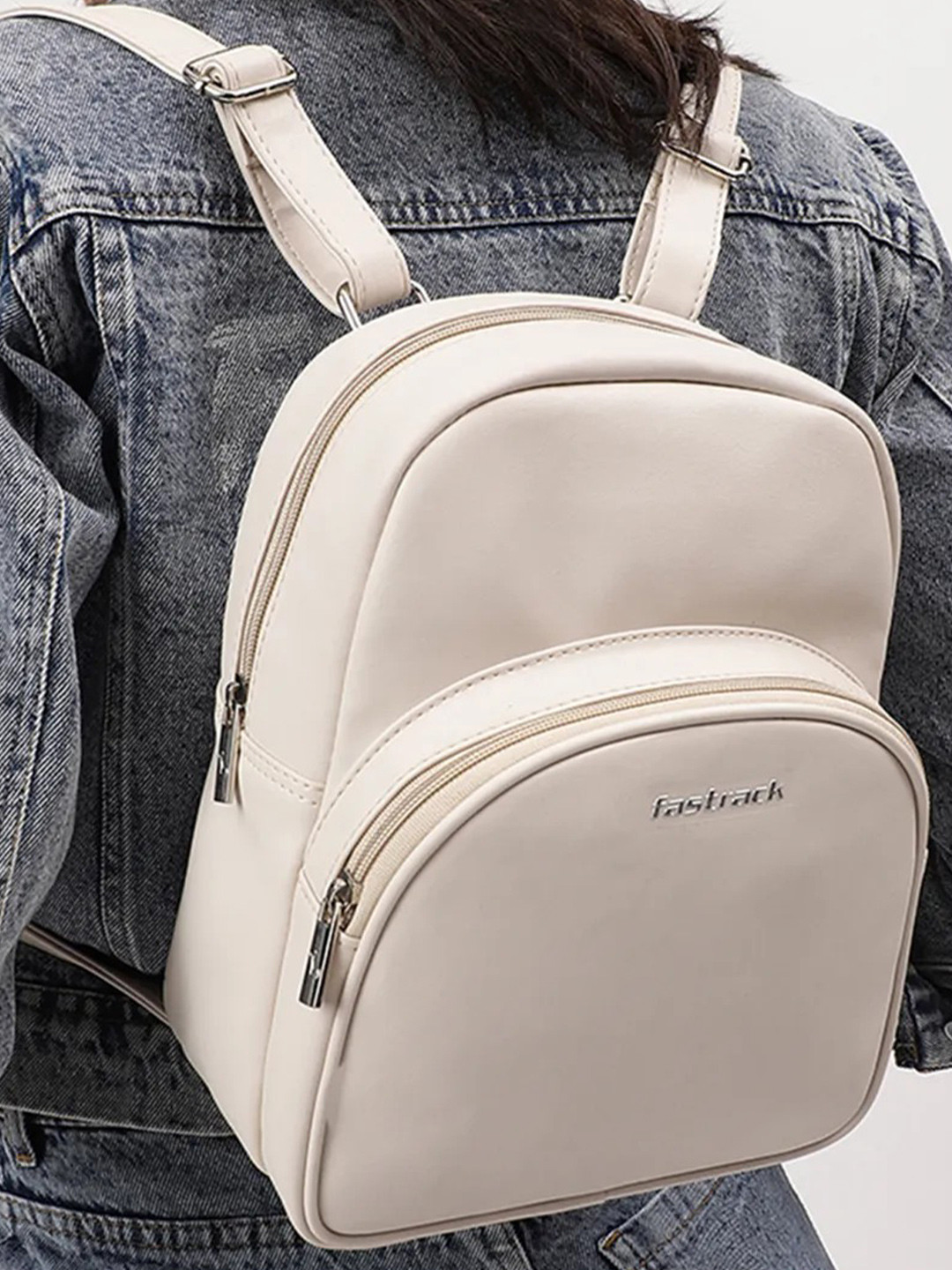 Fastrack Women Pearl White College Backpack Bag