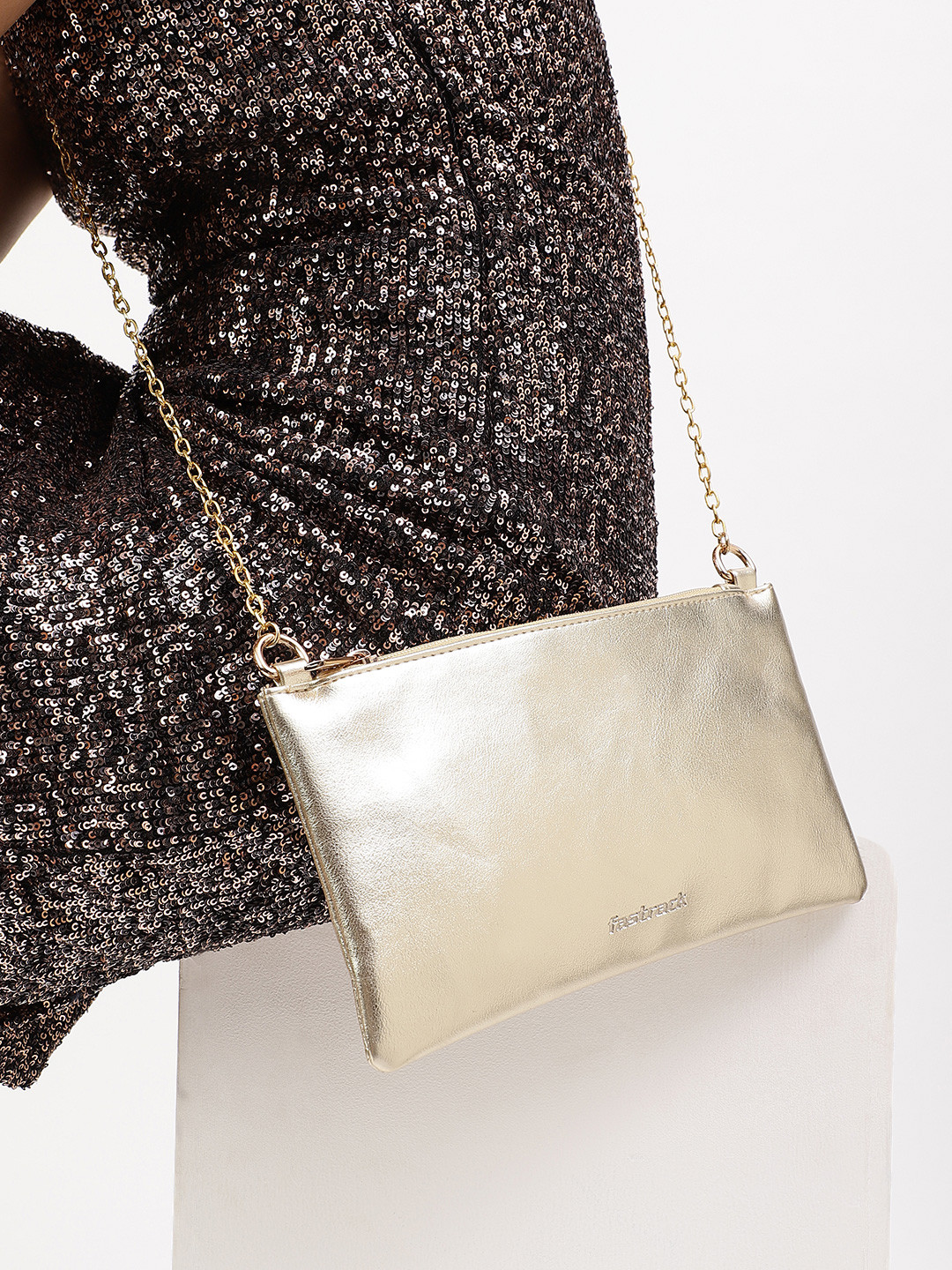 Fastrack Gold-Toned Structured Sling Bag