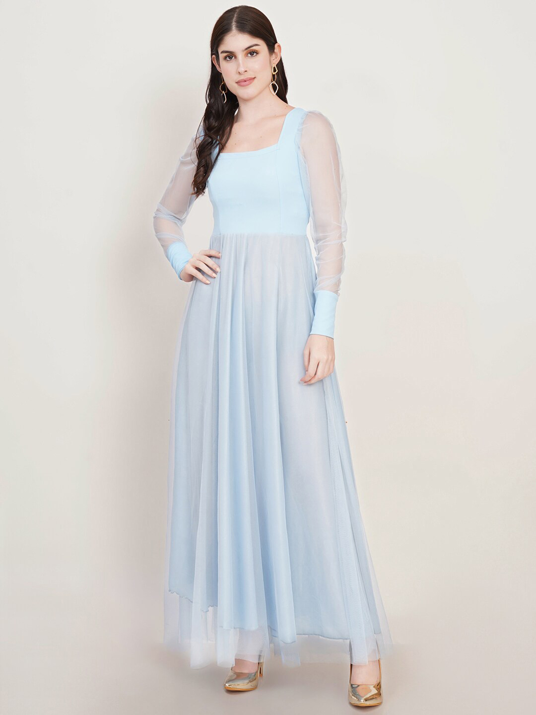 U&F Square Neck Net Maxi Dress