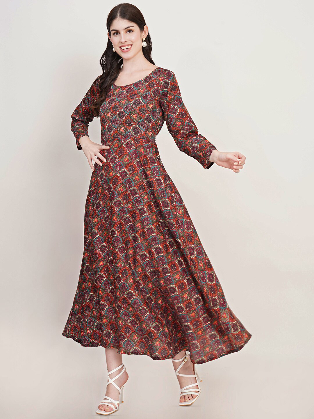 U&F Orange Floral Printed Maxi Dress