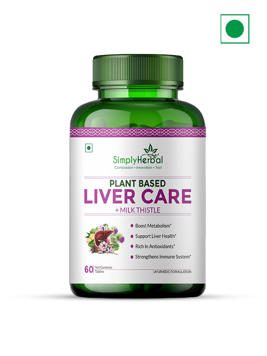 Simply Herbal Plant Based Liver Detox Capsules with Milk Thistle Extracts - 60 Tablets