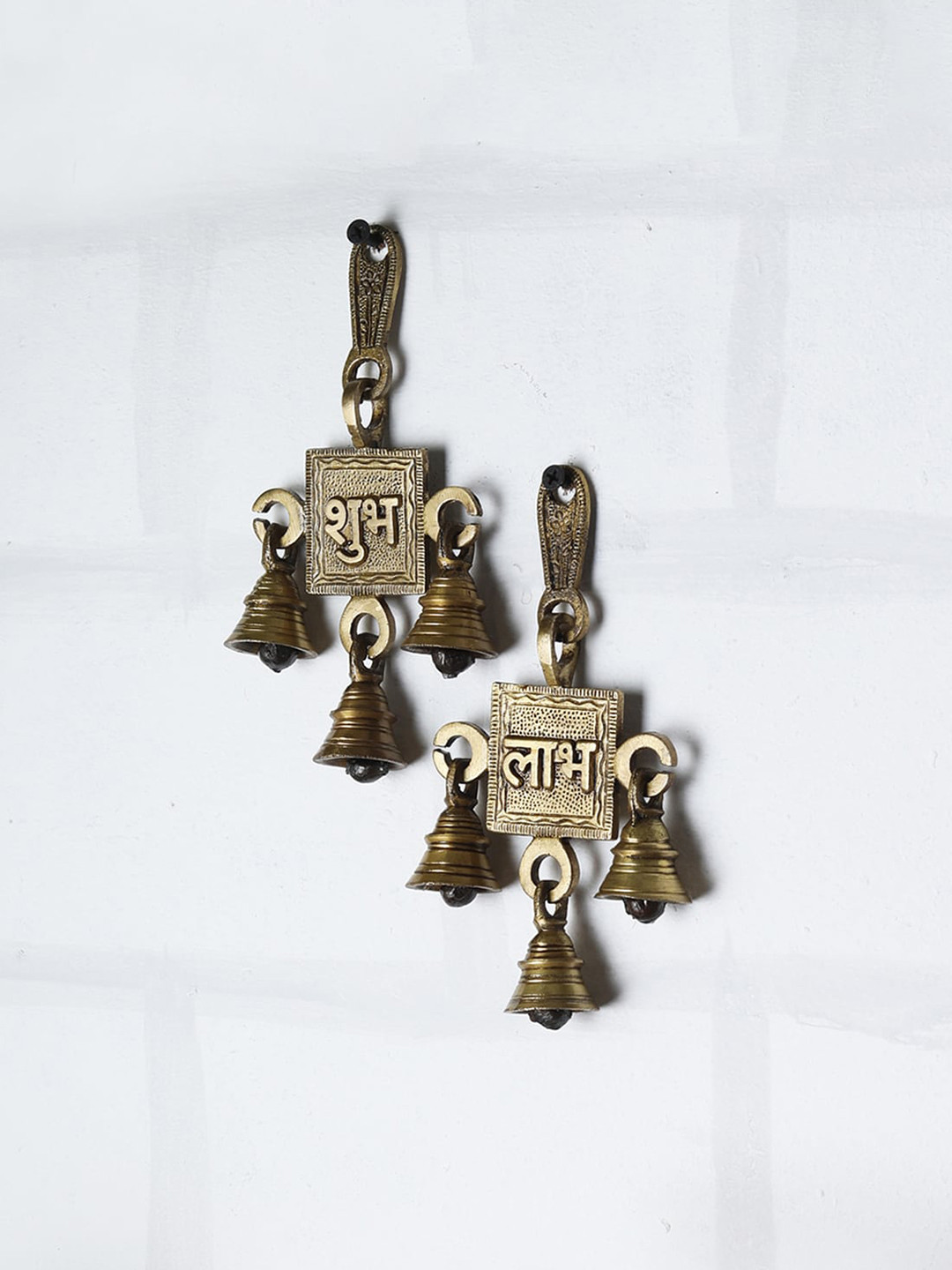 Two Moustaches Shubh Labh Door Hanging Bells Metal Matte Spiritual Wall Decor-9.3In