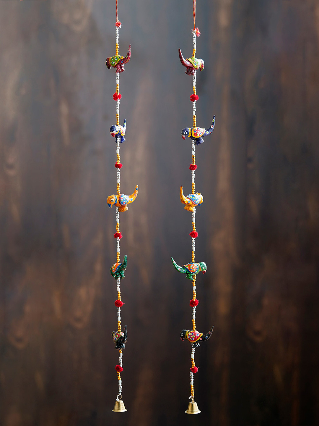 eCraftIndia Parrot Mirror work Ceramic Ethnic Motifs Hall 2Pcs Wall Hangings-30.7In