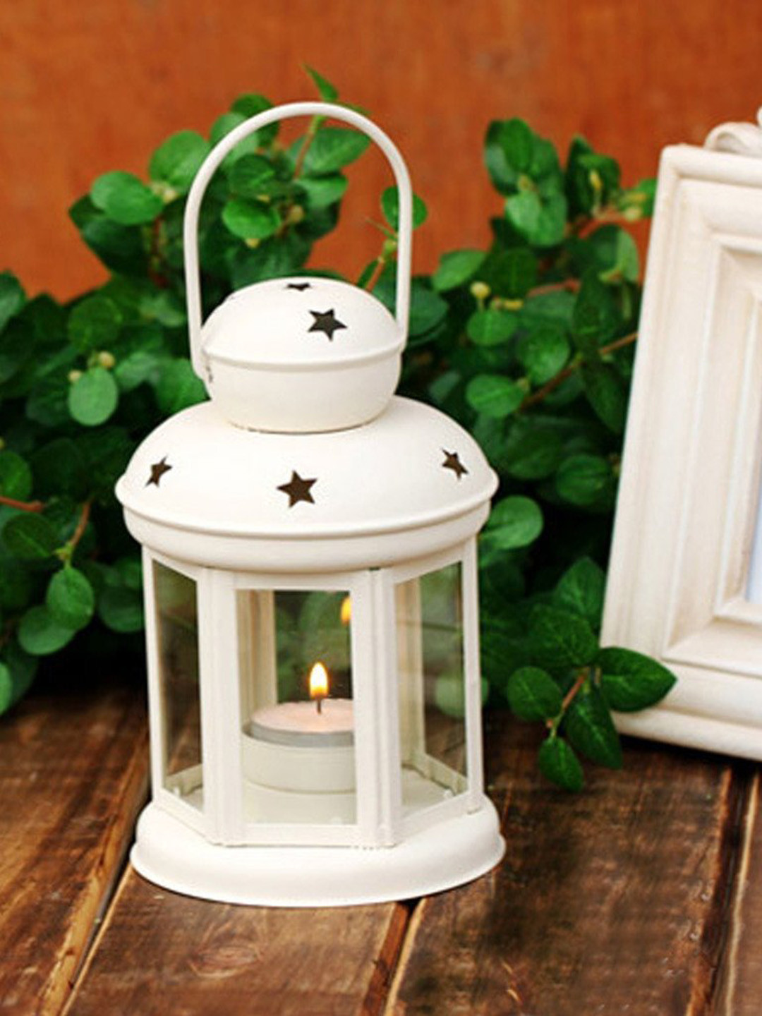 eCraftIndia White Lantern Tealight Candle Holder