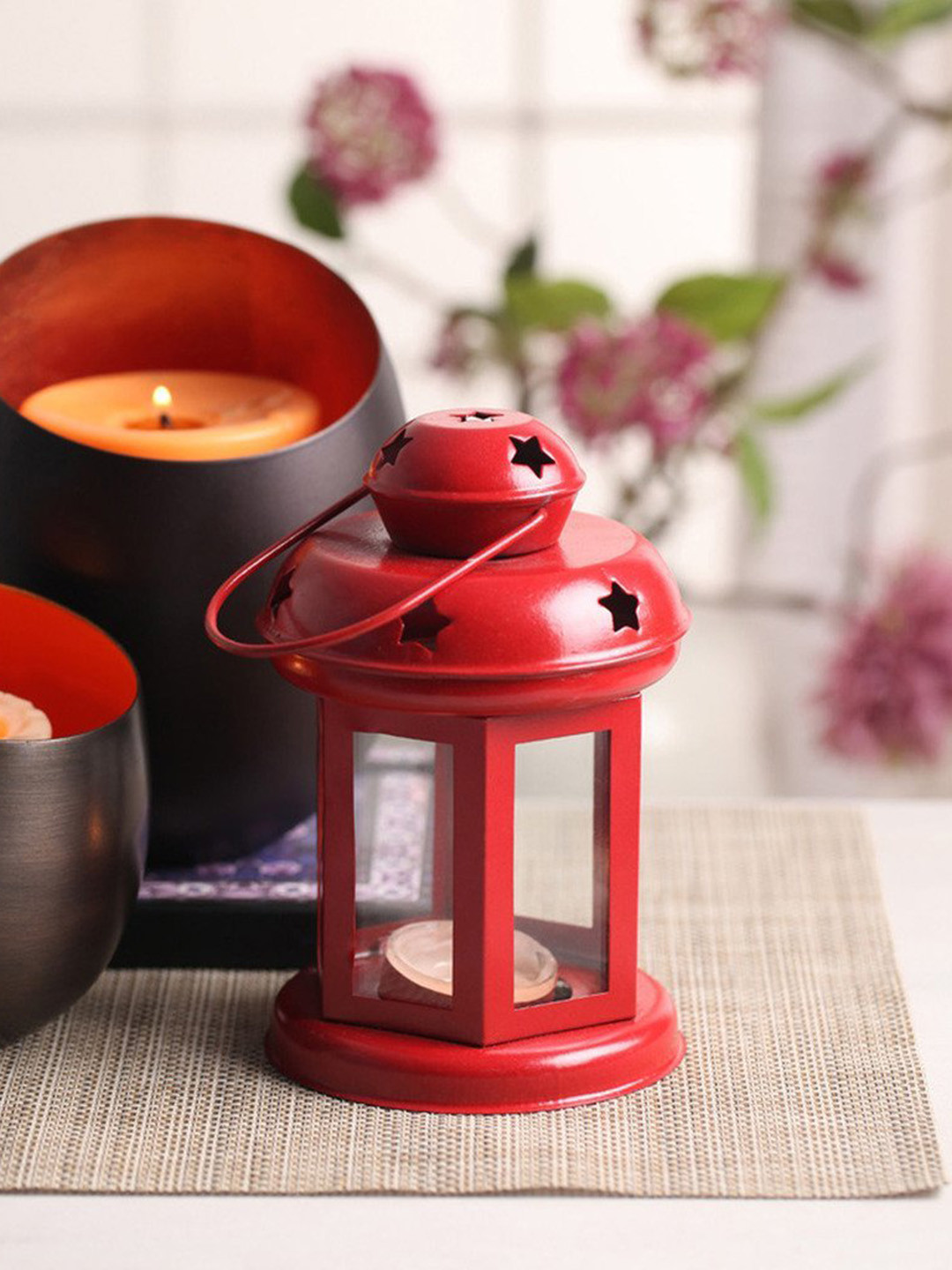 eCraftIndia Red Lantern Tealight Candle Holder