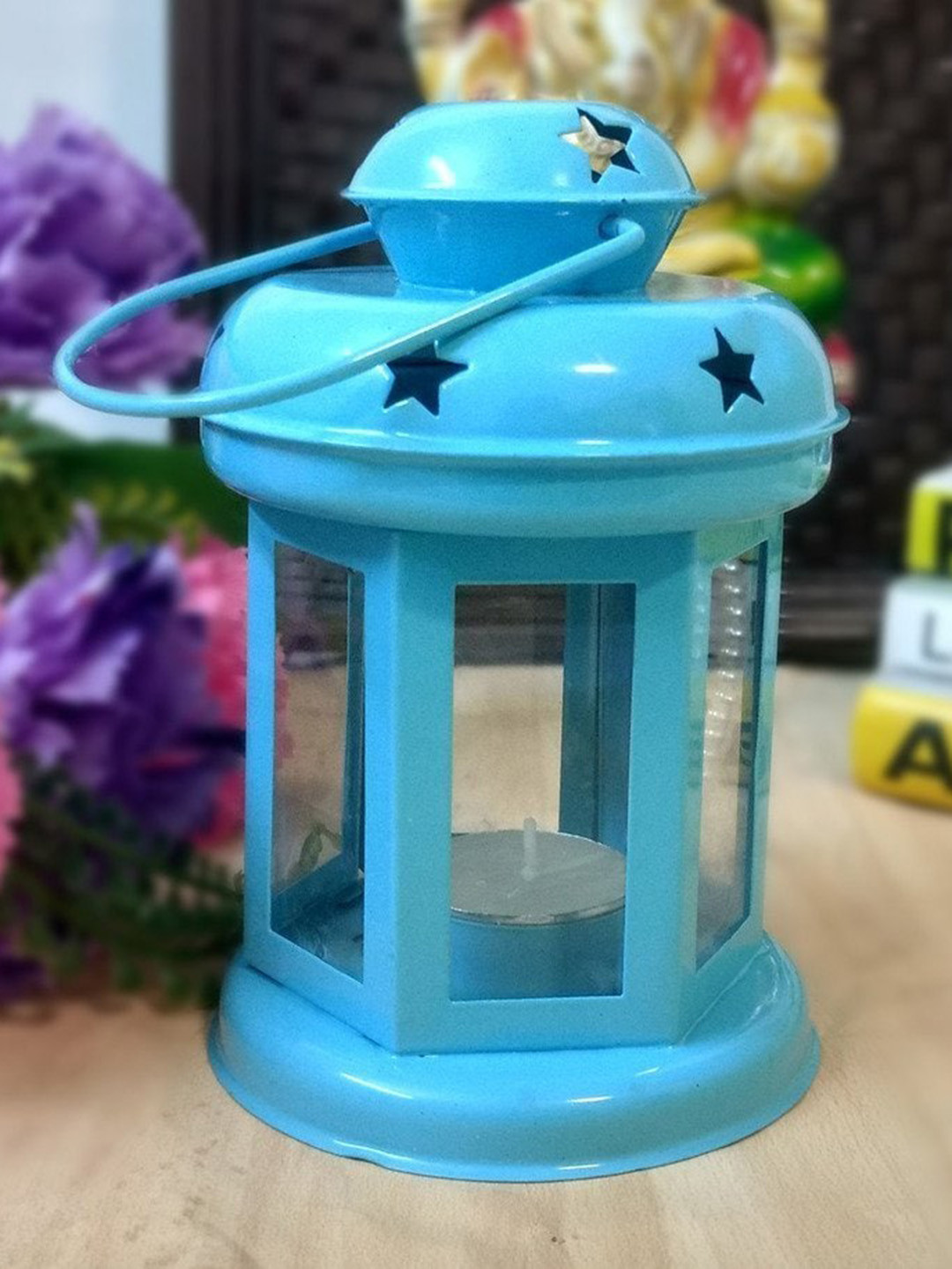 eCraftIndia Blue Lantern Tealight Candle Holder