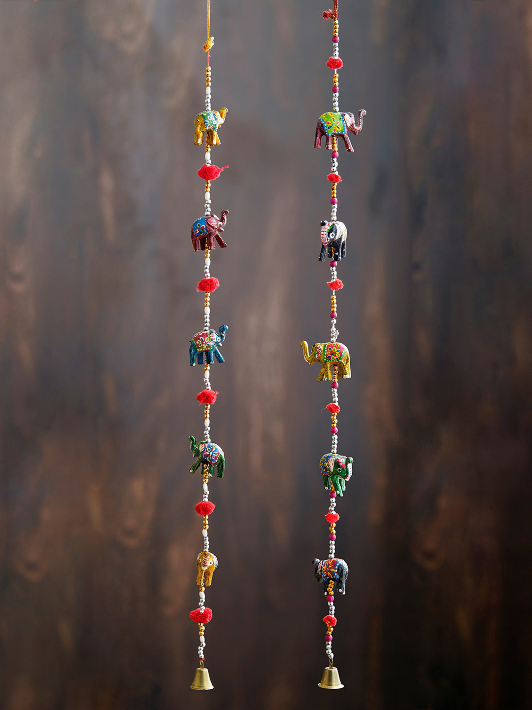 eCraftIndia Rajasthani Elephant Ceramic Ethnic Motifs Matte Hall 2Pcs Wall Hangings-27.6In