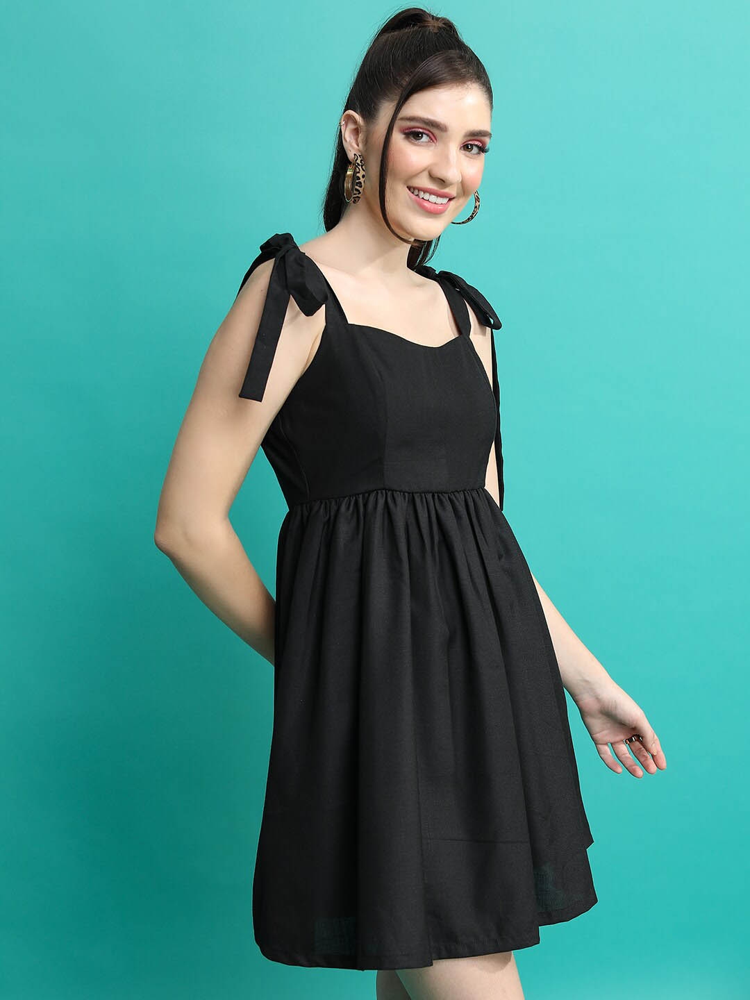 Tokyo Talkies Black Shoulder Strap A Line Mini Dress - Dresses for Women 25396406 | Myntra