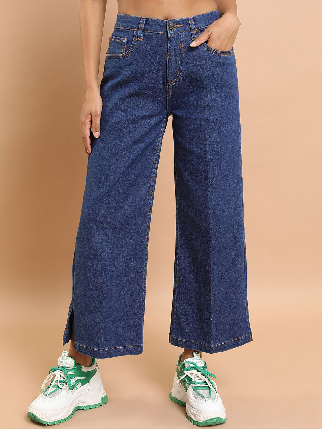 Basics By Tokyo Talkies Women Blue Wide Leg Stretchable Jeans