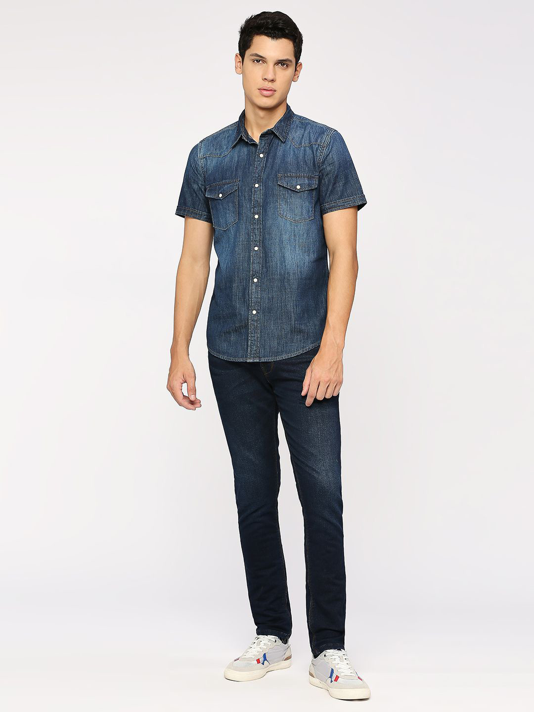 Pepe Jeans Faded Spread Collar Short Sleeve Cotton Casual Shirt