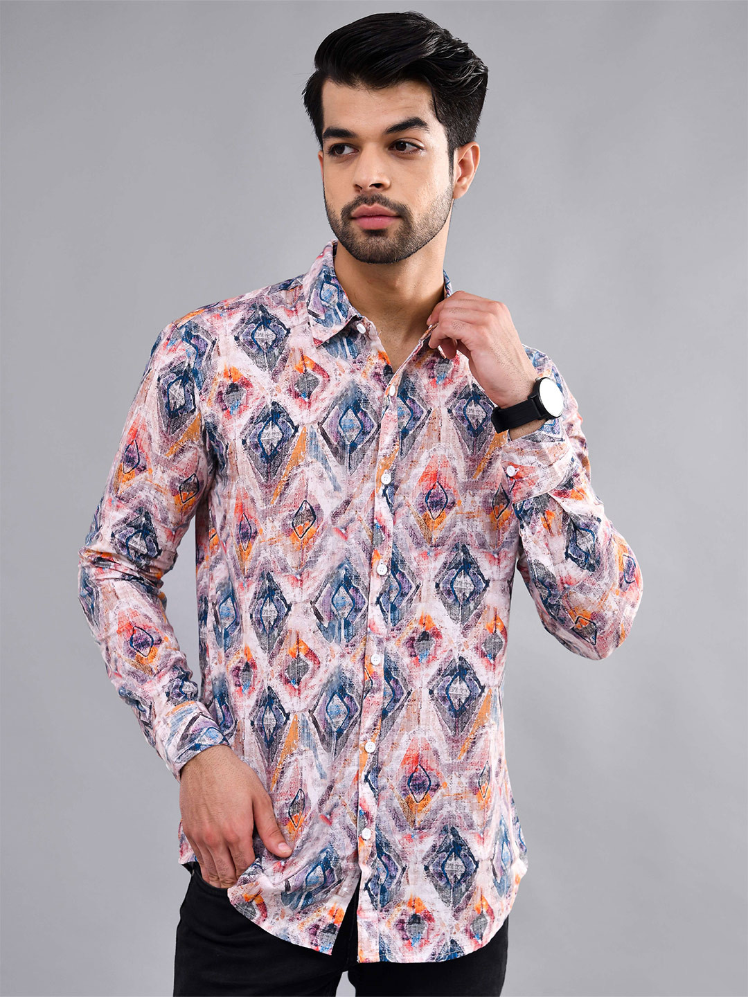 DEZANO Modern Regular Fit Floral Printed Spread Collar Casual Shirt