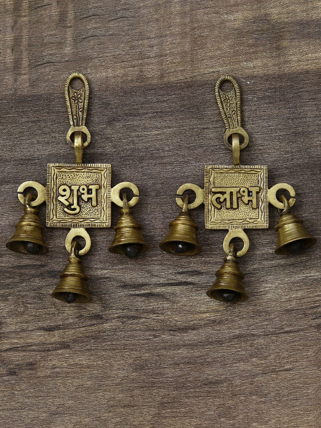 eCraftIndia Shubh Labh Brass Ethnic Motifs Antique Pooja Room Spiritual Wall Decor-3.9In