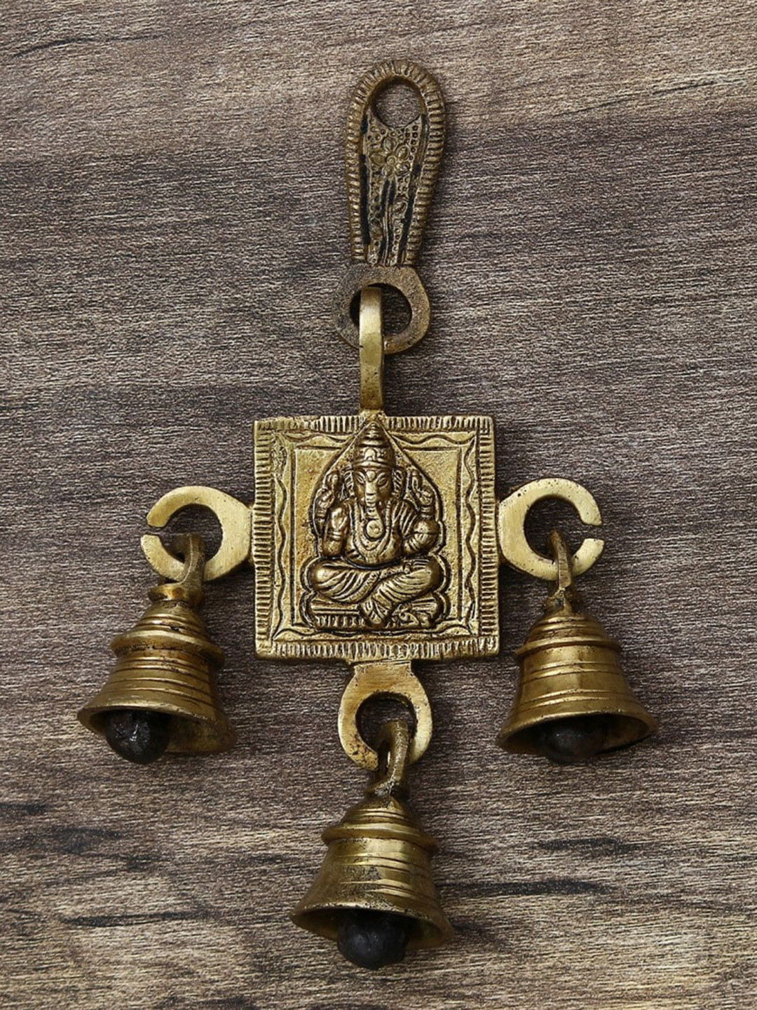 eCraftIndia Lord Ganesha Bells Metal Ethnic Motifs Antique Spiritual Wall Decor-3.9In