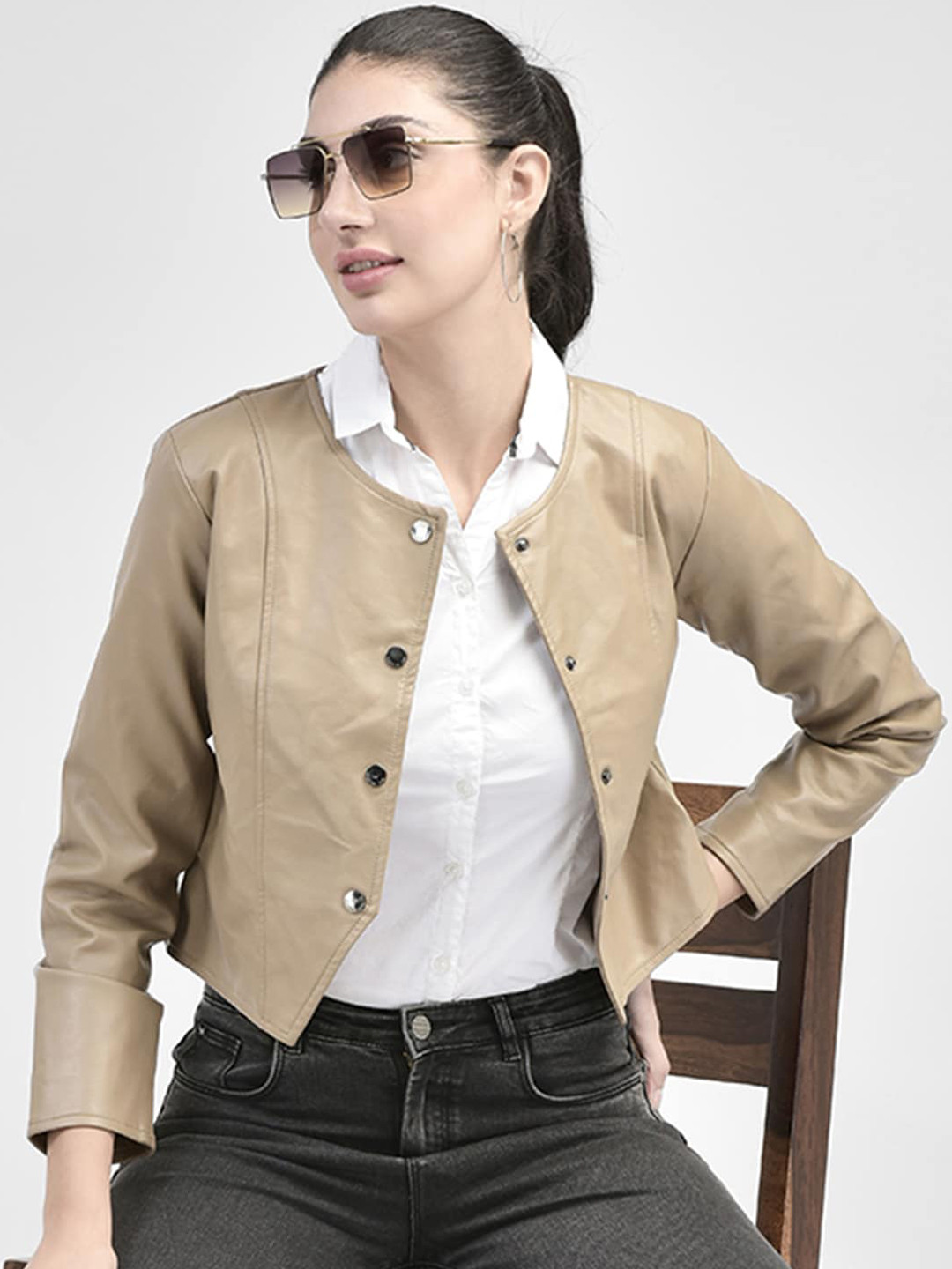 Crimsoune Club PU Leather Crop Length Jacket