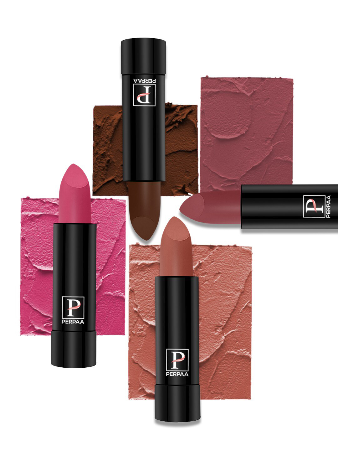 PERPAA Set Of 4 Creamy Matte Bullet Lipstick - 3.5g Each - 60-62-67-110