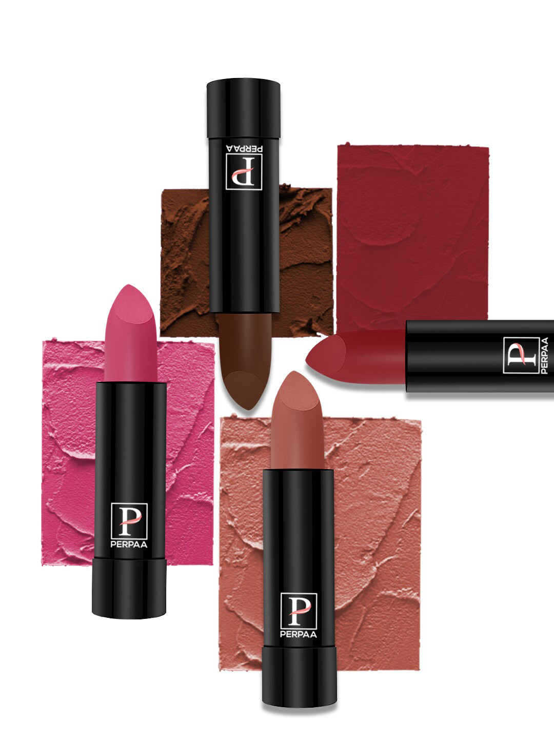 PERPAA Set of 4 Creamy Matte Long Lasting Lipstick With Beeswax- Shades 60 + 62 + 67 + 86
