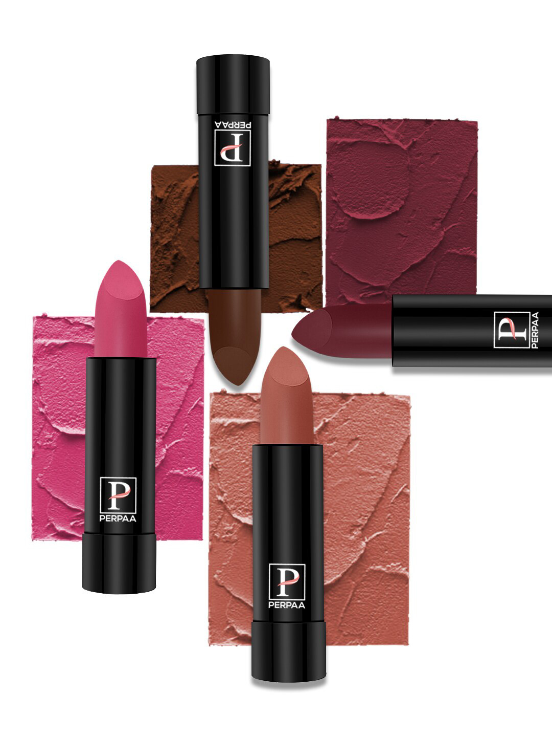 PERPAA Set of 4 Creamy Matte Long Lasting Lipstick With Beeswax- Shades 60 + 62 + 67 + 95