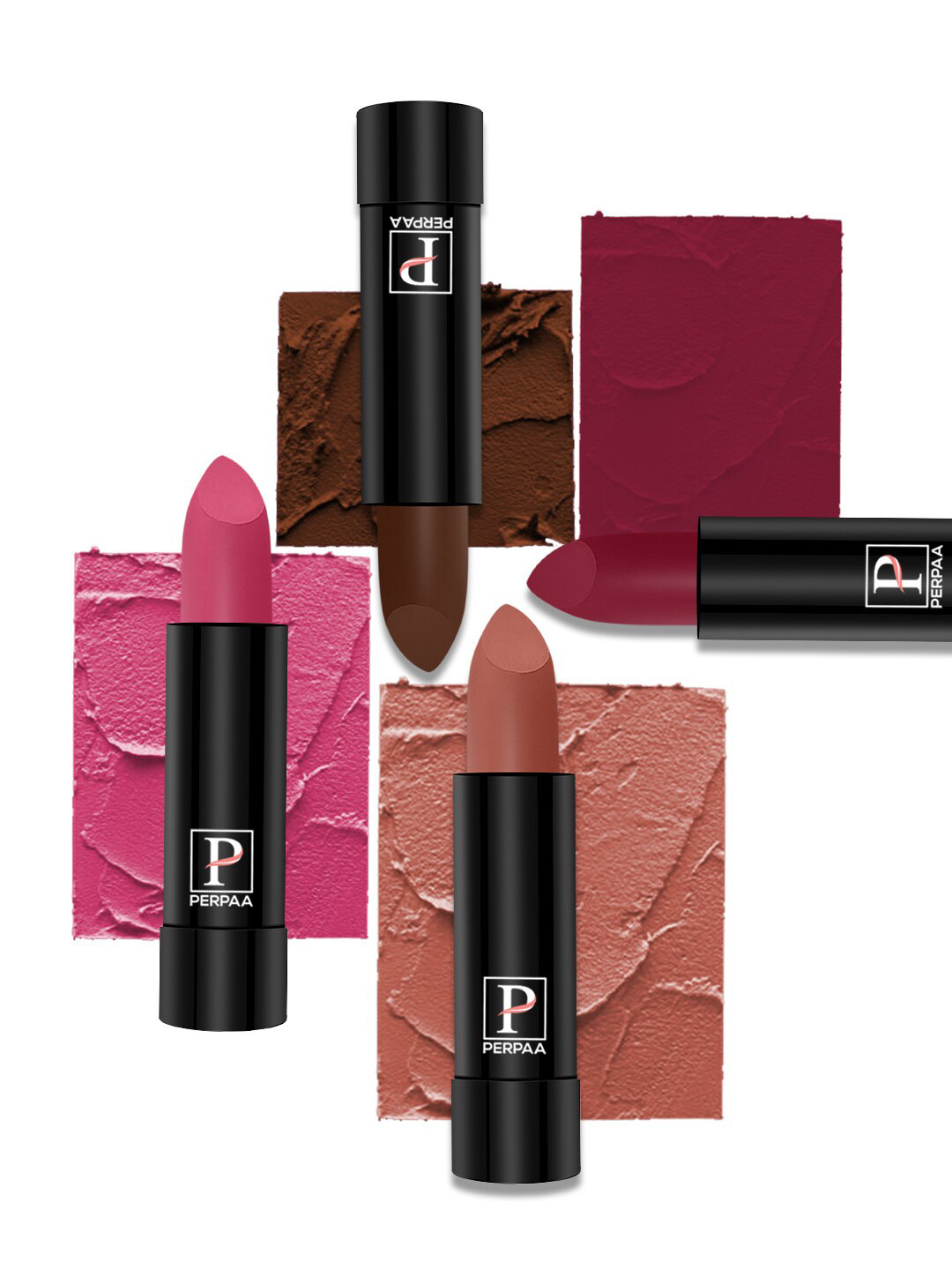 PERPAA Set of 4 Creamy Matte Long Lasting Lipstick With Beeswax- Shades 60 + 62 + 67 + 87