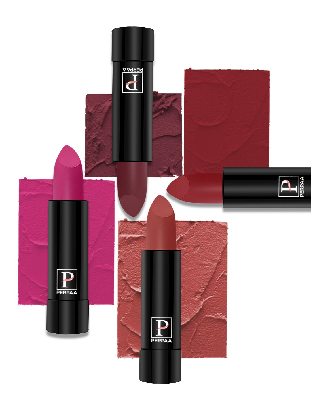 PERPAA Set of 4 Creamy Matte Long Lasting Lipstick With Beeswax- Shades 71 + 73 + 80 + 86