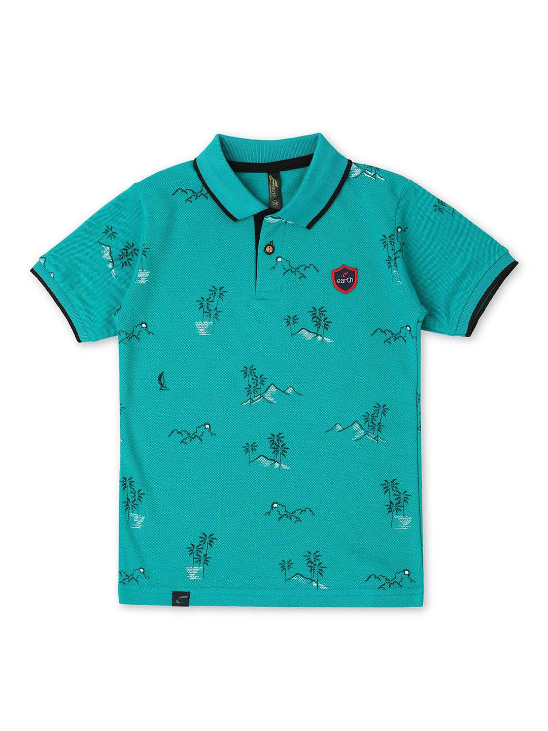 earth conscious Boys Conversational Printed polo Collar Cotton T-shirt