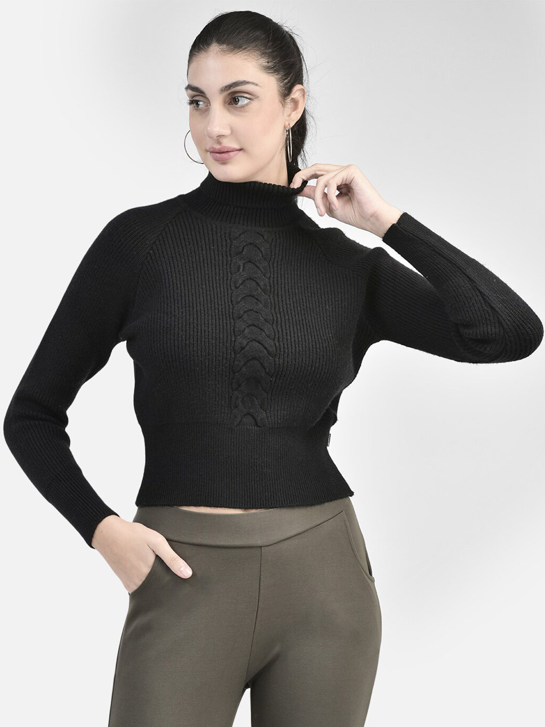 Crimsoune Club Cable Knit Raglan Sleeves Crop Pullover Sweater