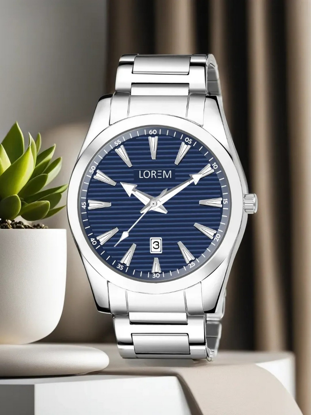 LOREM Men Textured Dial & Stainless Steel Straps Analogue Watch LR149