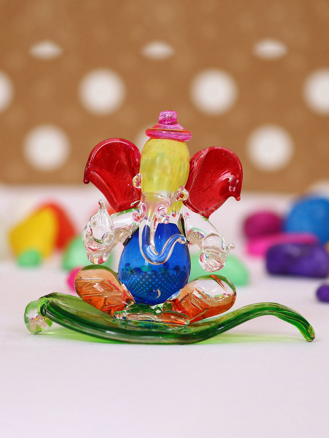 eCraftIndia Ganesha Red Crystal Natural Prayer Room Small Showpiece - 2.4 Inches