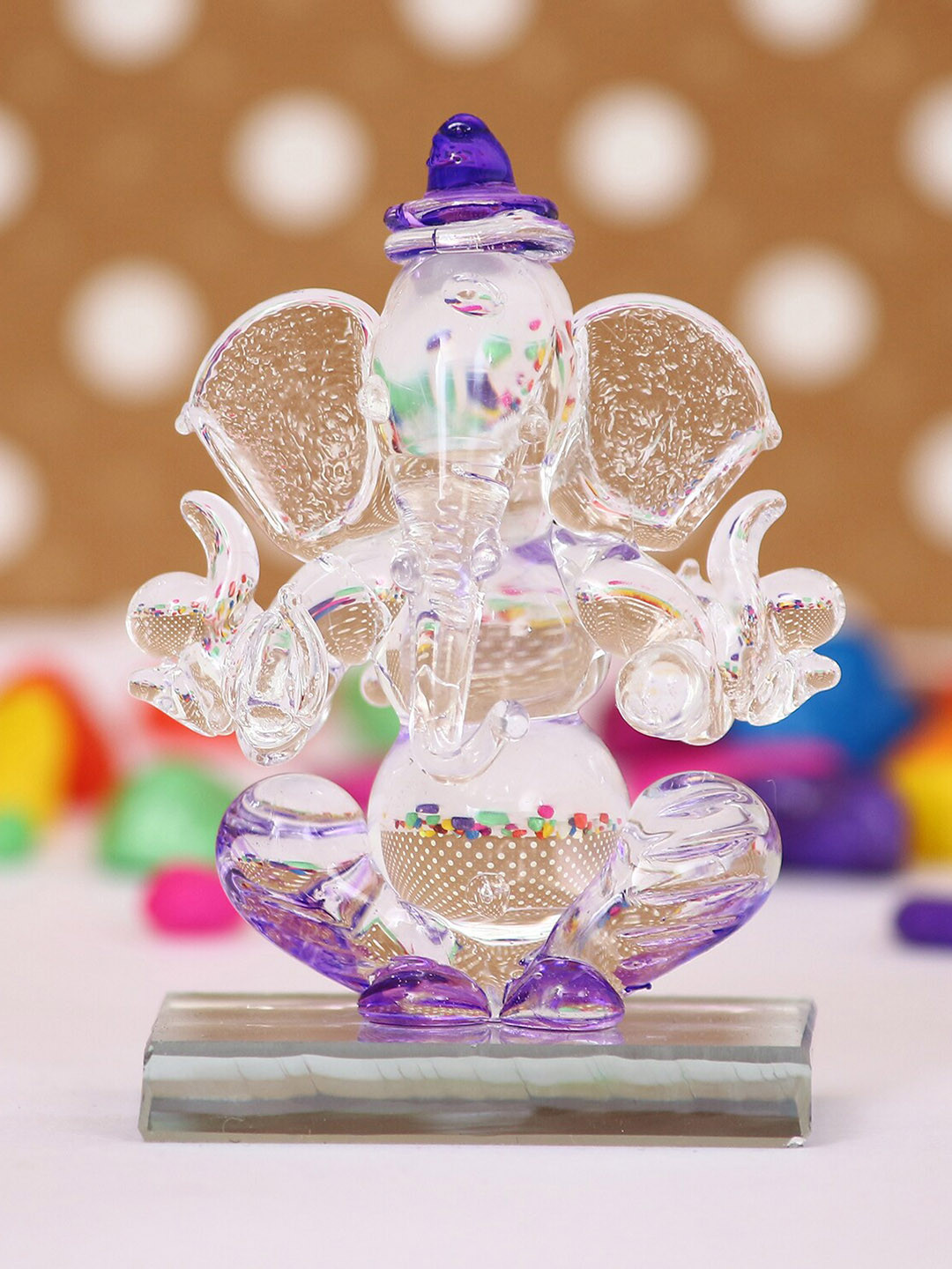 eCraftIndia Ganesha Purple Crystal Glossy Living Room Small Showpiece - 3 Inches