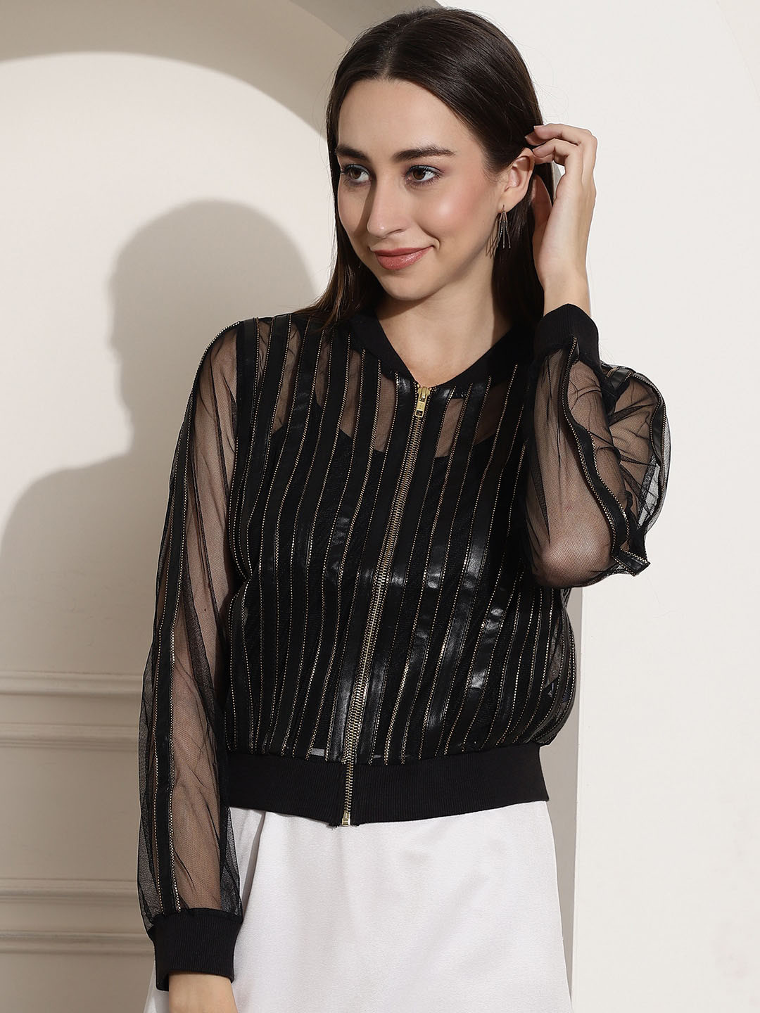 NoBarr Striped Lightweight Bomber Jacket