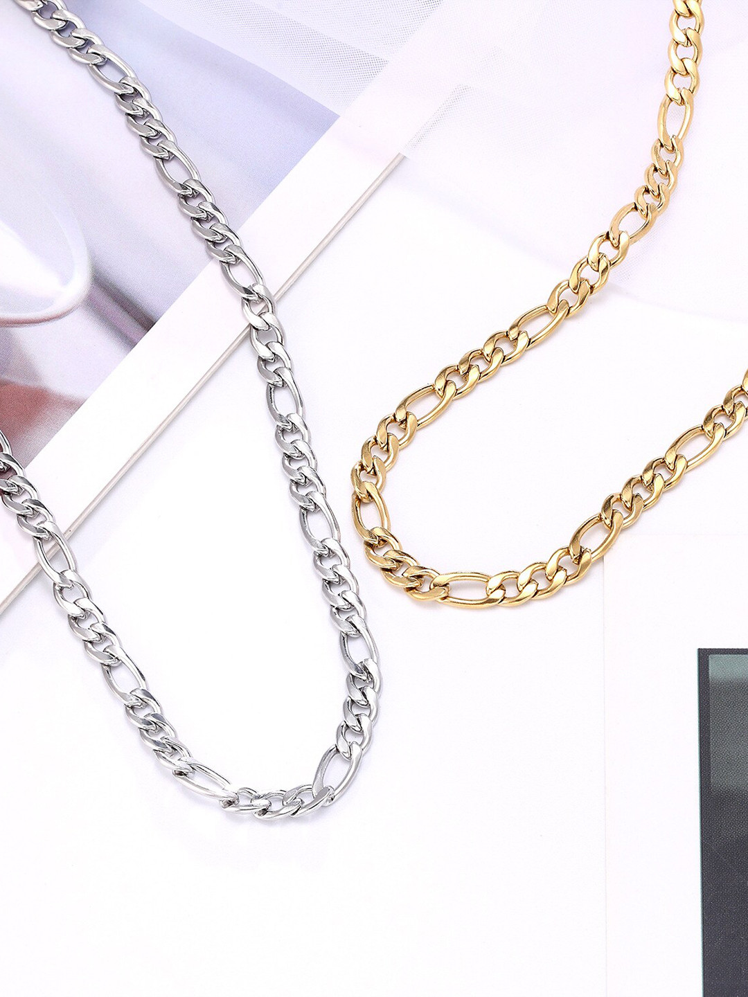 VIEN Unisex Set Of 2 Assorted Gold Plated & Silver Plated Stainless Steel Chains