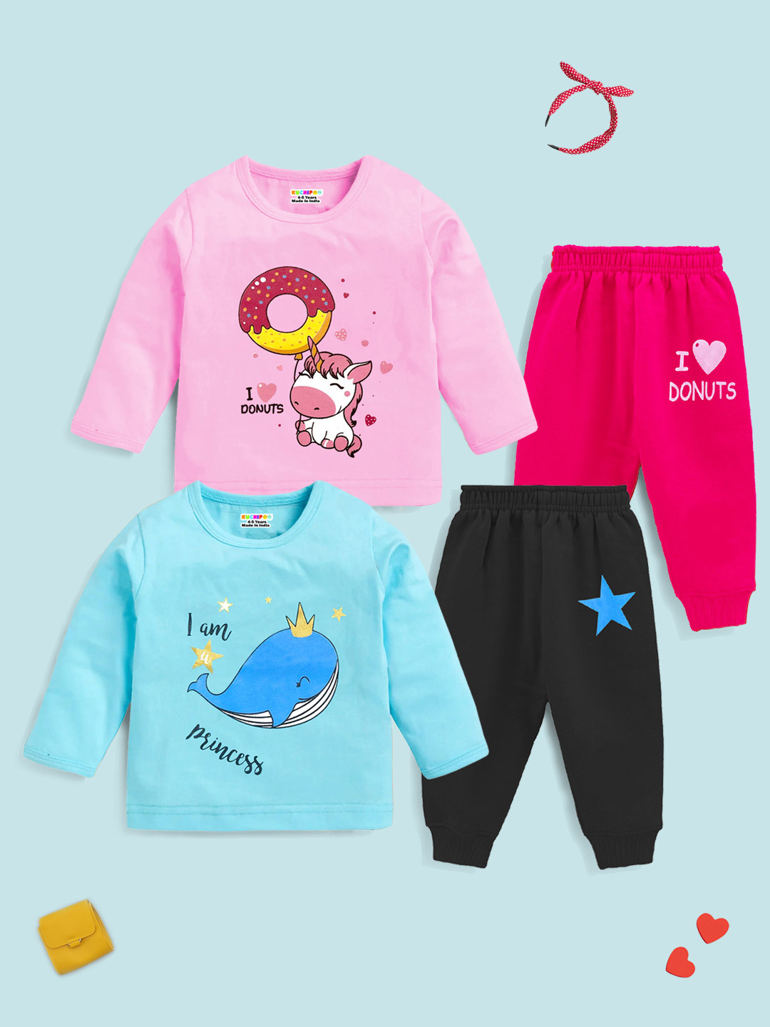 KUCHIPOO Girls Pack Of 2 Graphic Printed Clothing Set