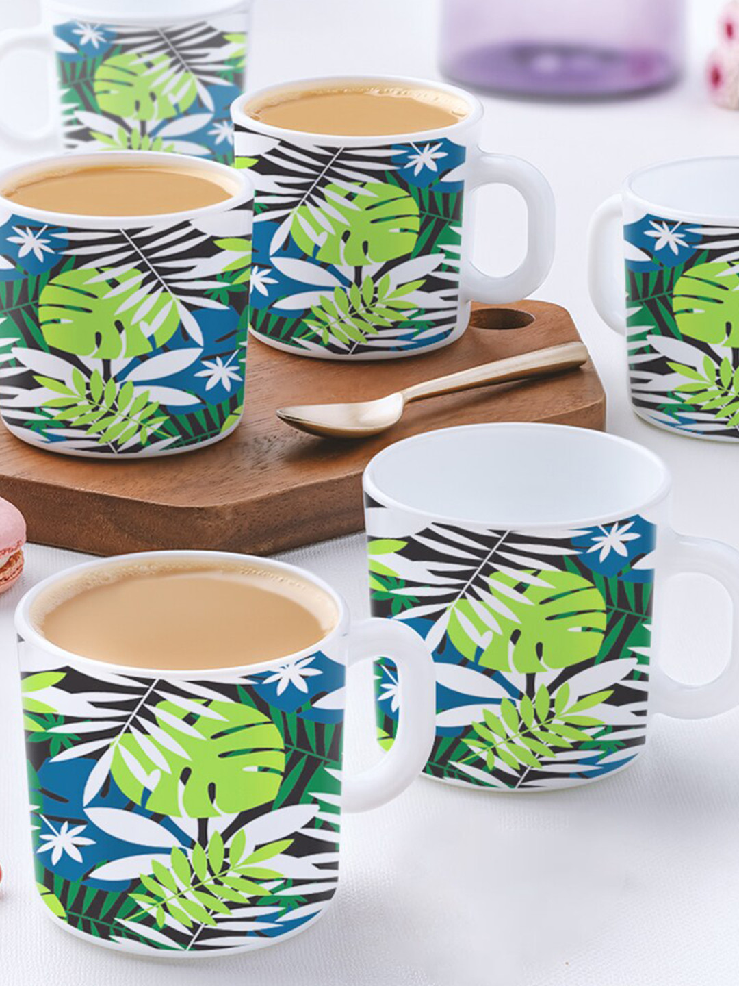 Larah by BOROSIL Kaartik Name Personalised White Floral Opalware Microwave Safe 6 Piece Mugs-180ml