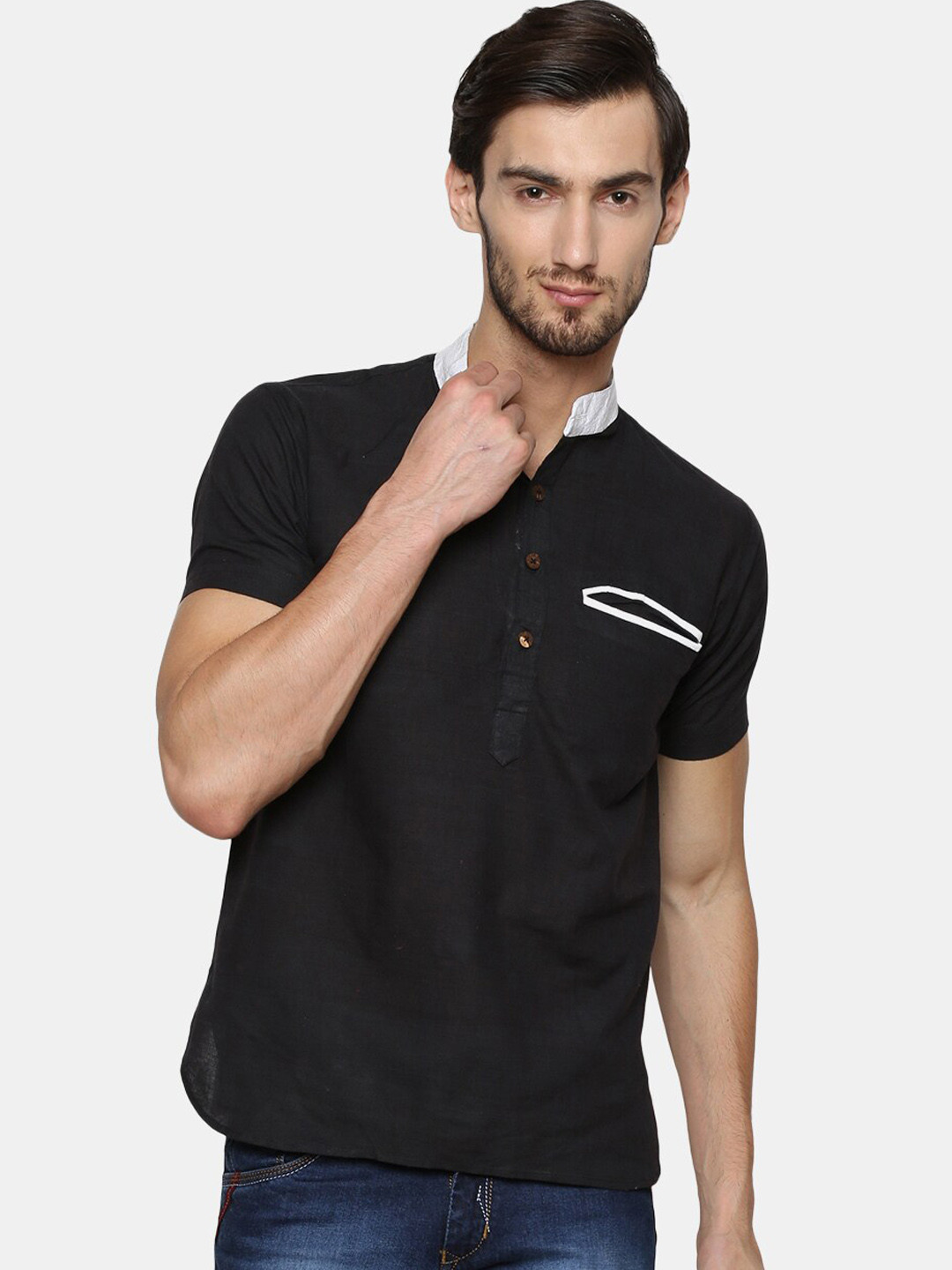 Enchanted Drapes Men Black Pathani Kurta