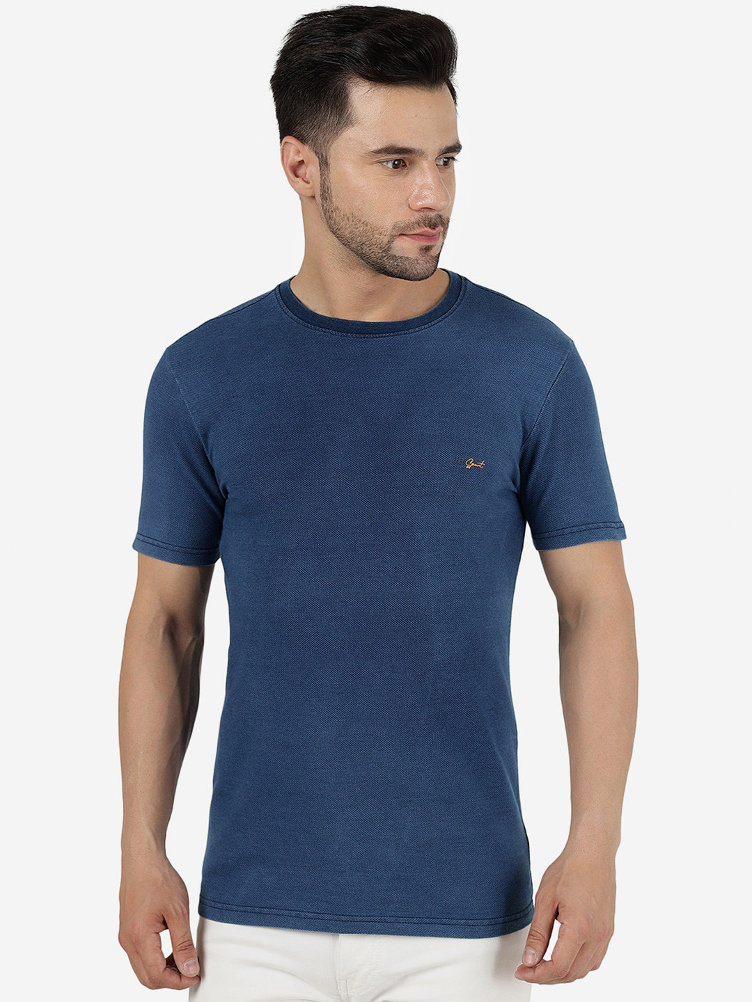 JADE BLUE Pure Cotton Slim Fit T-shirt