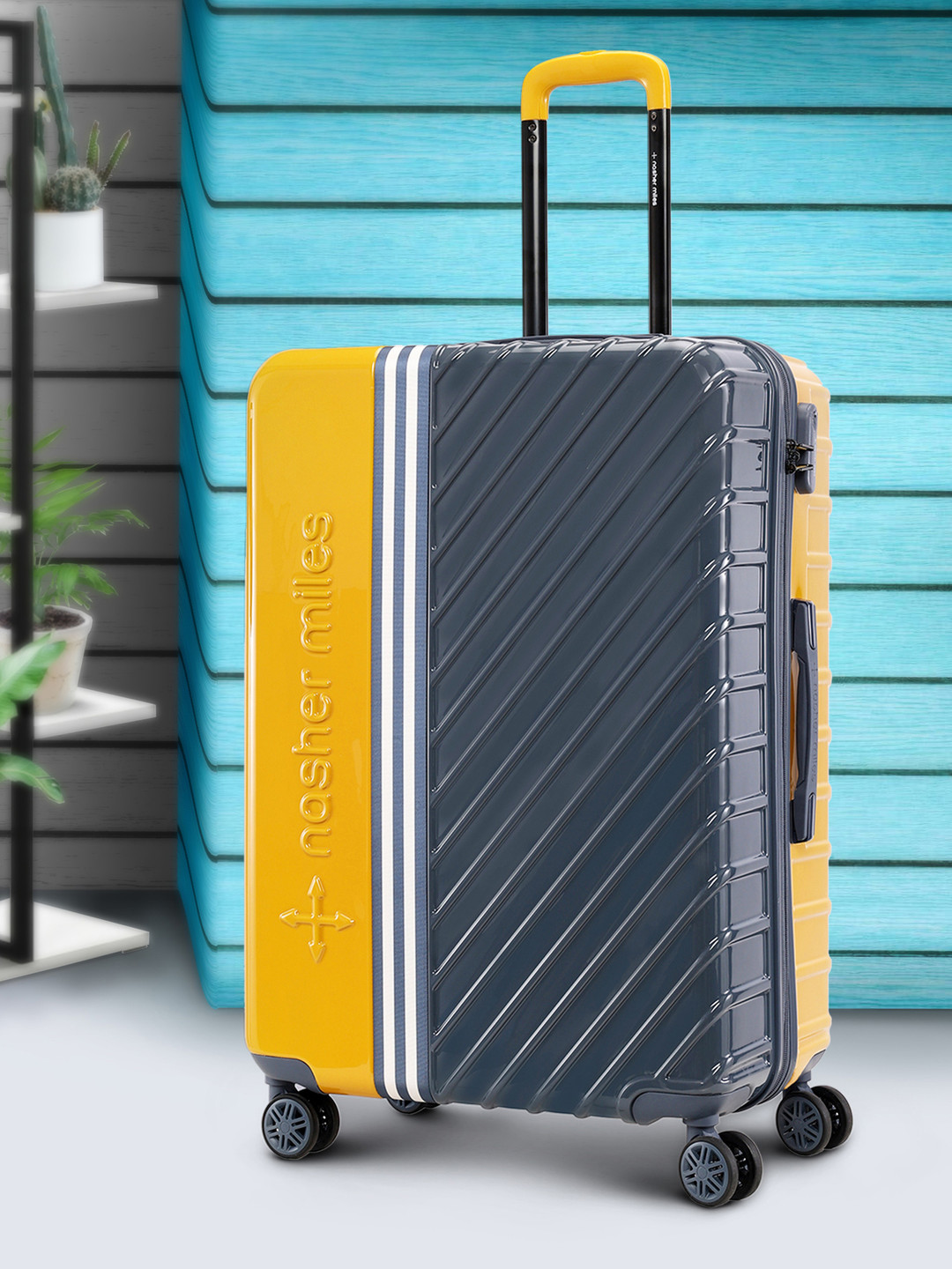 Nasher Miles Vegas Hard-Sided Polycarbonate Large Yellow Grey Trolley Bag - 28Inch 75cm