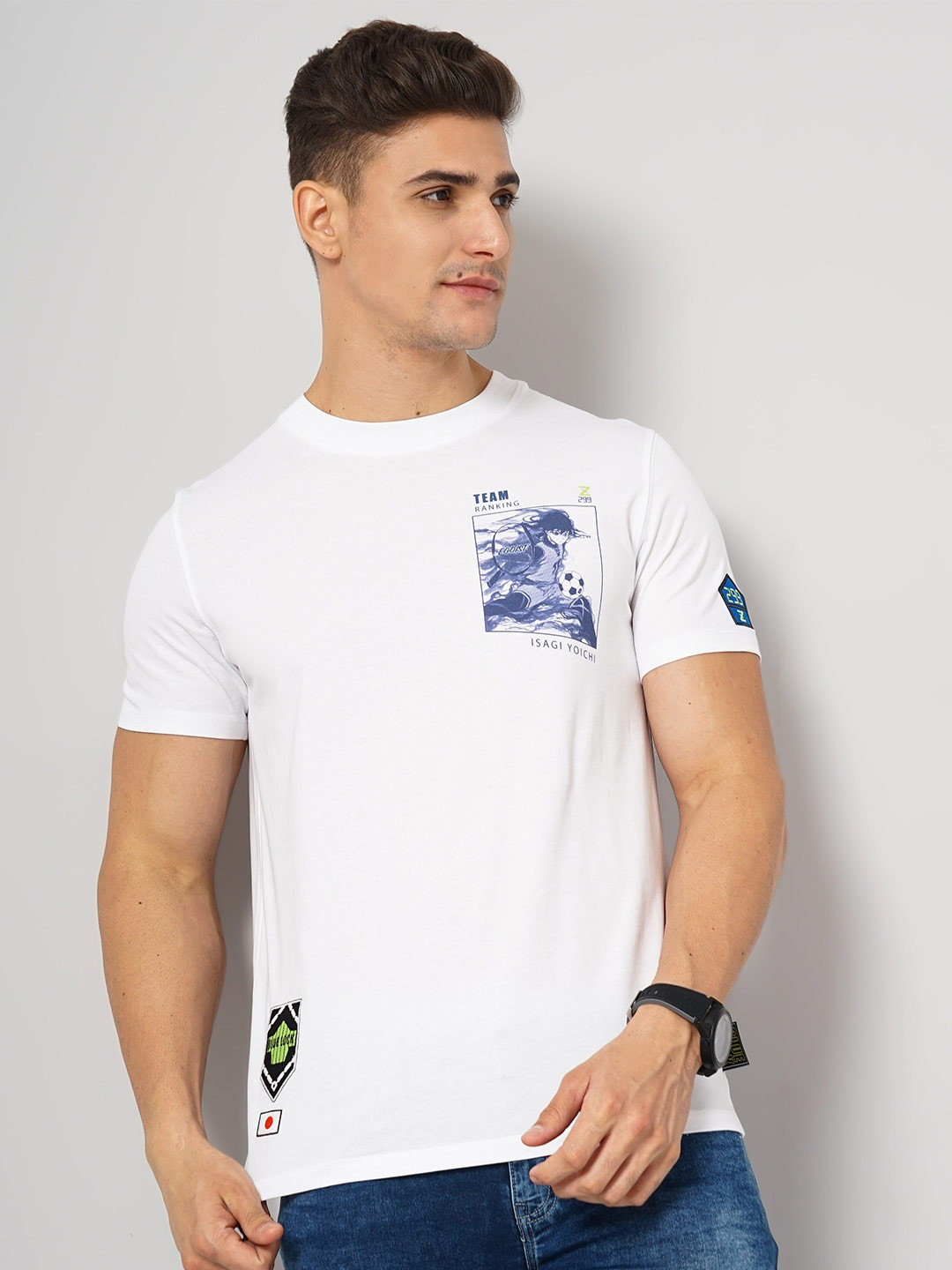 Celio Blue Lock Printed Cotton T-shirt