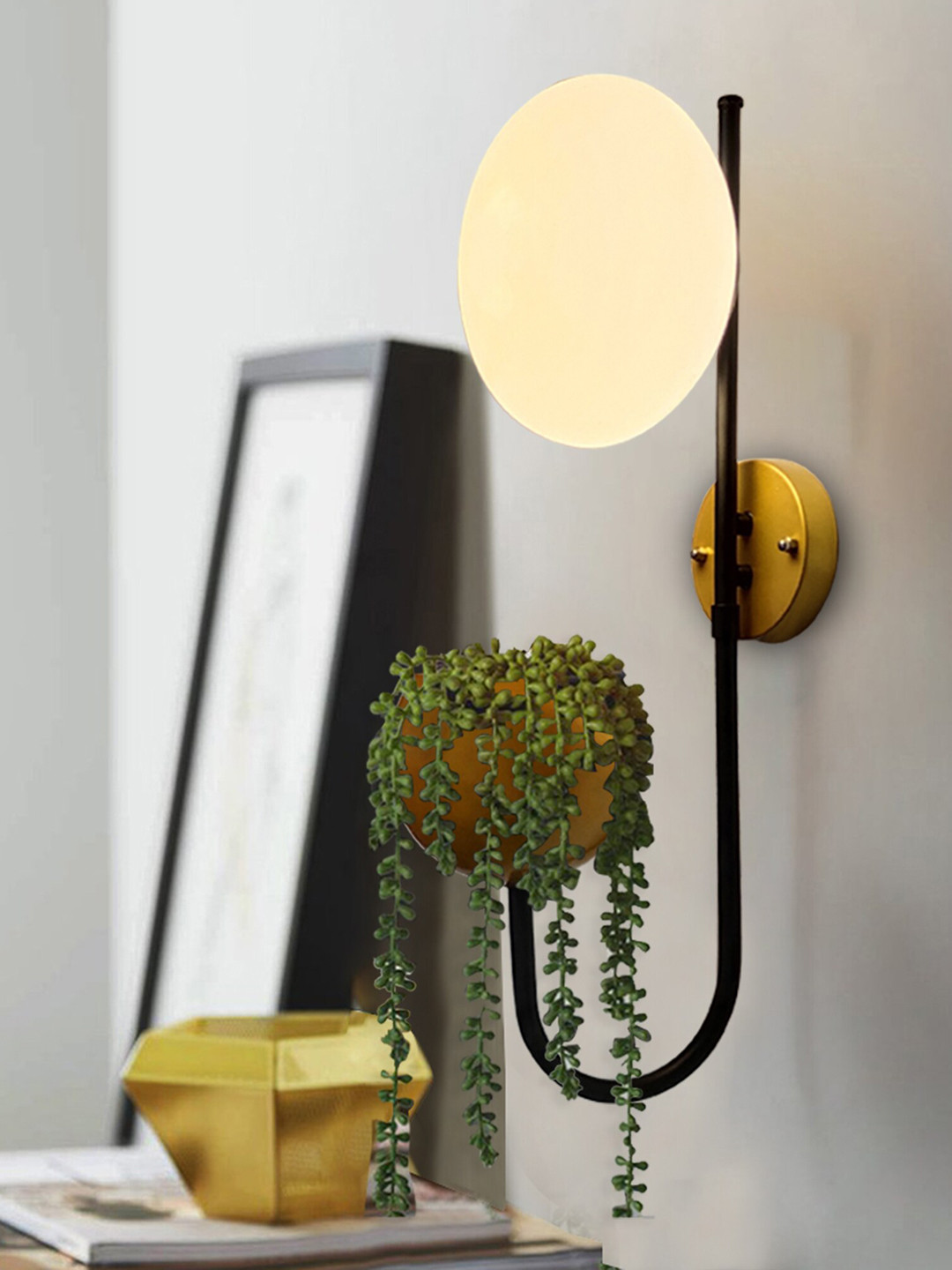 Homesake White & Brown Bedroom Wall Light With Storage Plantar