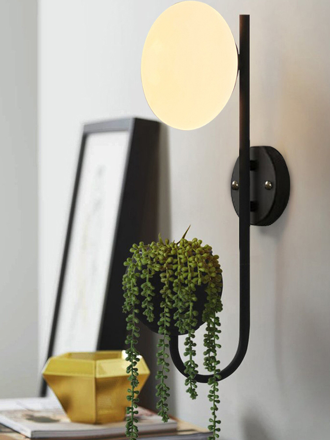 Homesake Black & White Metal Wall Lamp With Storage Planter