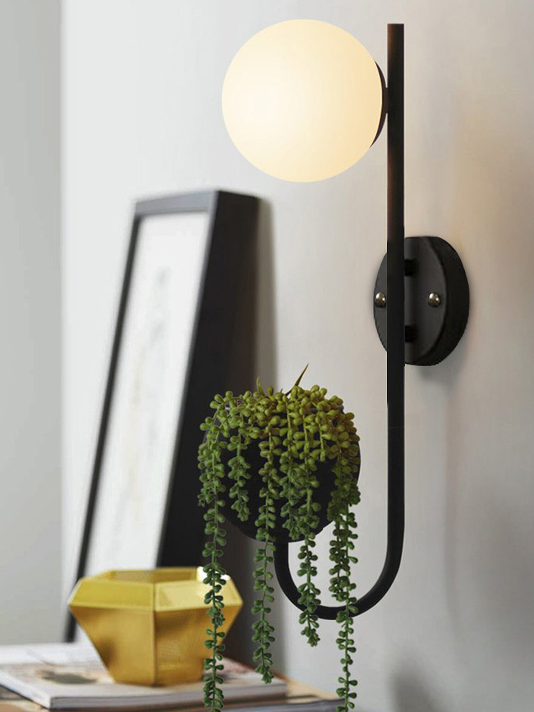 Homesake Black Spherical Wall Lamp With Storage Planter
