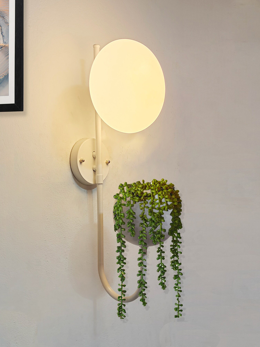 Homesake White Metal Wall Lamp With Storage Planter