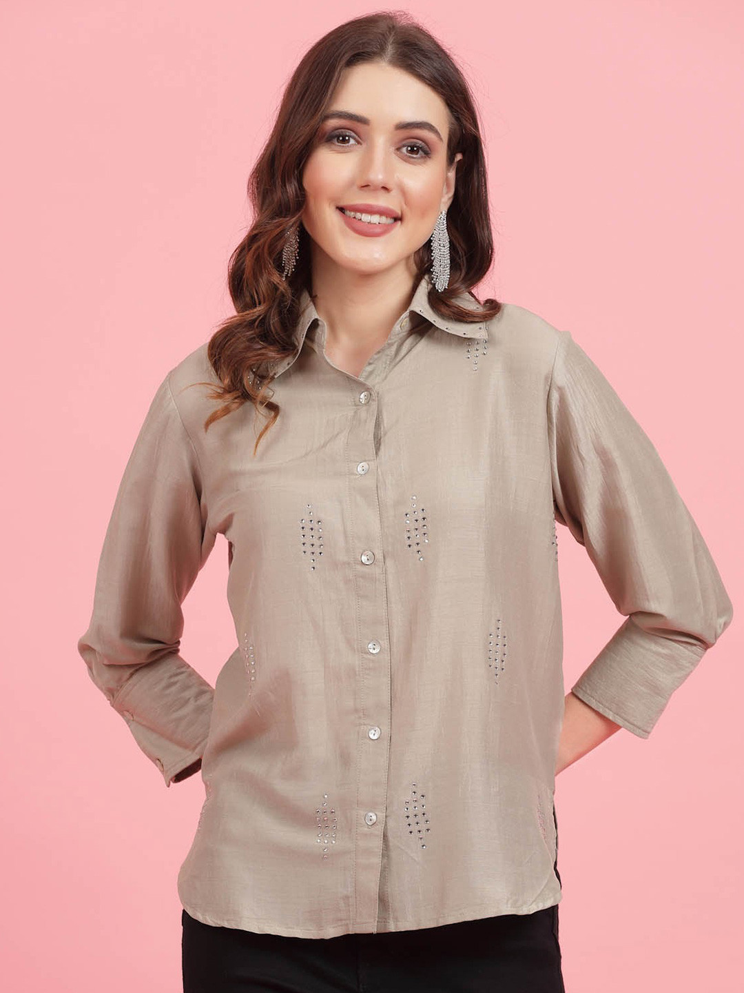 plusS Grey Opaque Casual Shirt