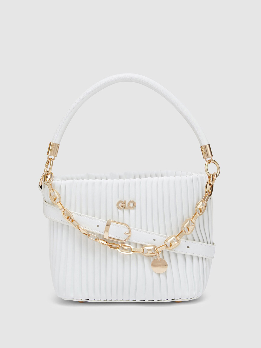 Globus Women White Self Design Party Handheld Bag