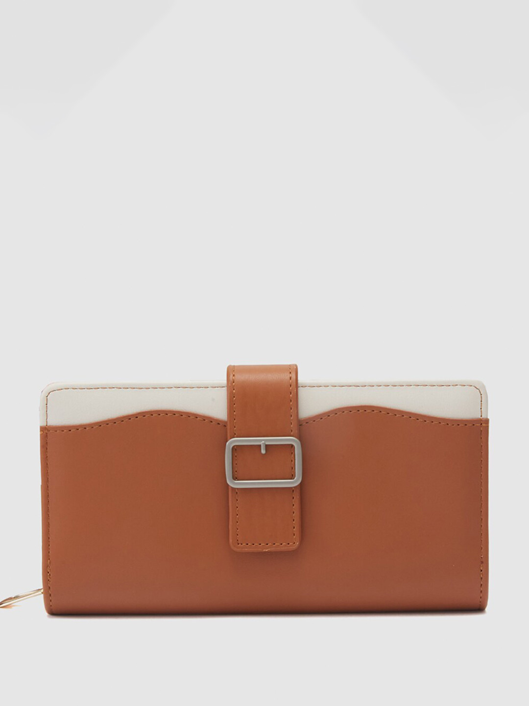 Globus Women Tan Colourblocked Zip Around Wallet