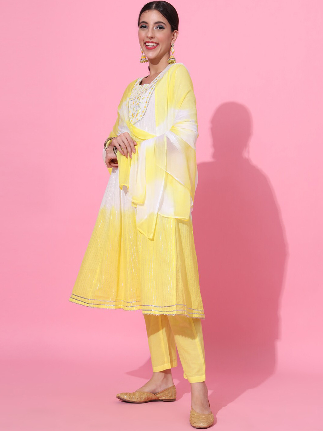 JAIPUR PRIME Embroidered Thread Work Pure Cotton Kurta With Trousers & Dupatta