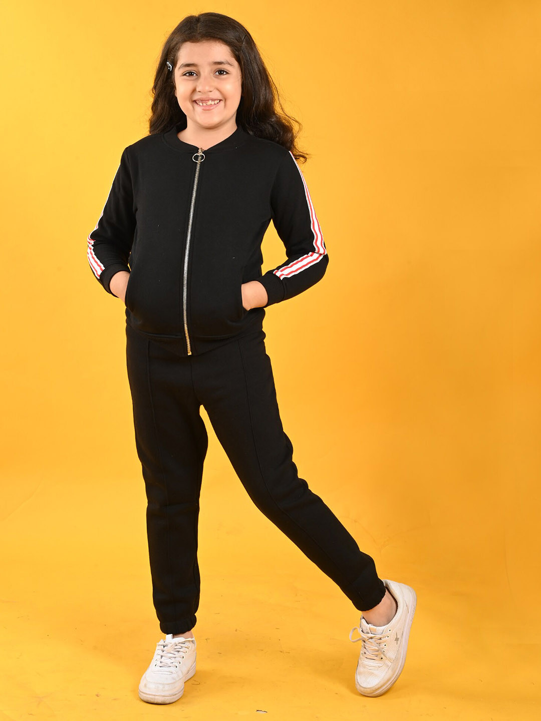 Anthrilo Girls Front-Open Fleece Sweatshirt with Joggers
