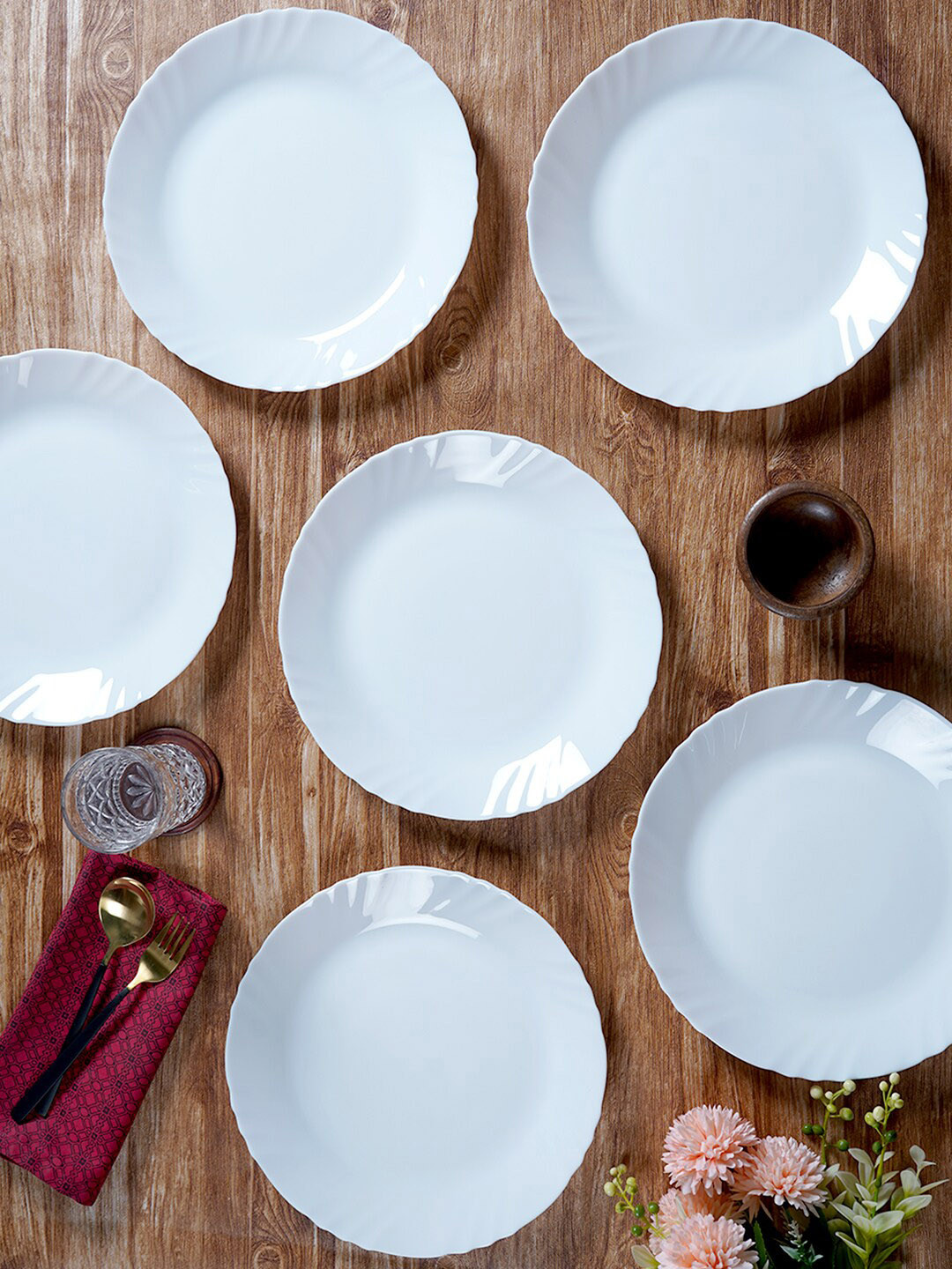 CDI White 6 Pieces Opalware Glossy Dinner Plates