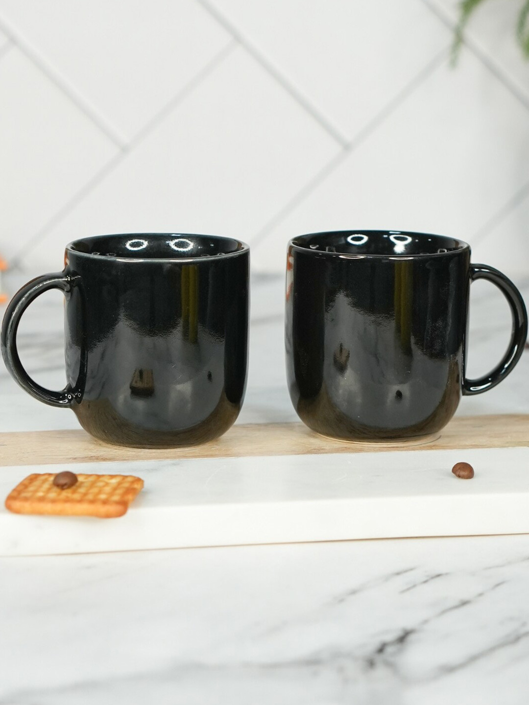 LIVING ROOTS Black 6 Pieces Ceramic Glossy Cups 200ml each