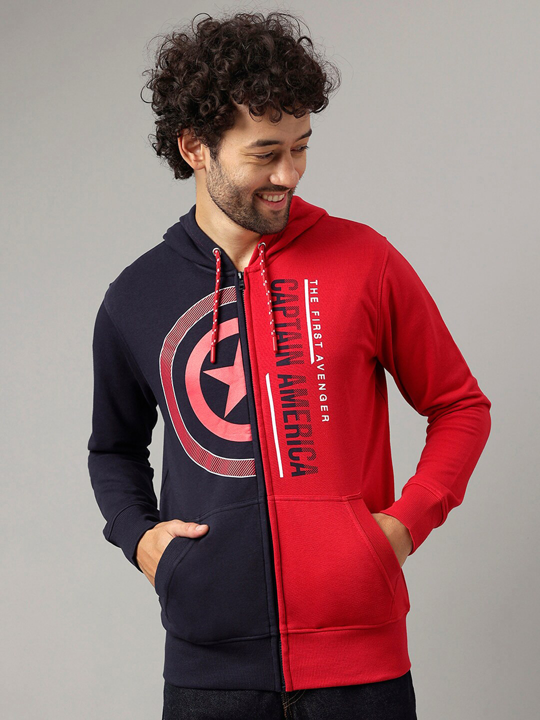 Free Authority Captain America Printed Hooded Comfortable Cotton Front-Open Sweatshirt