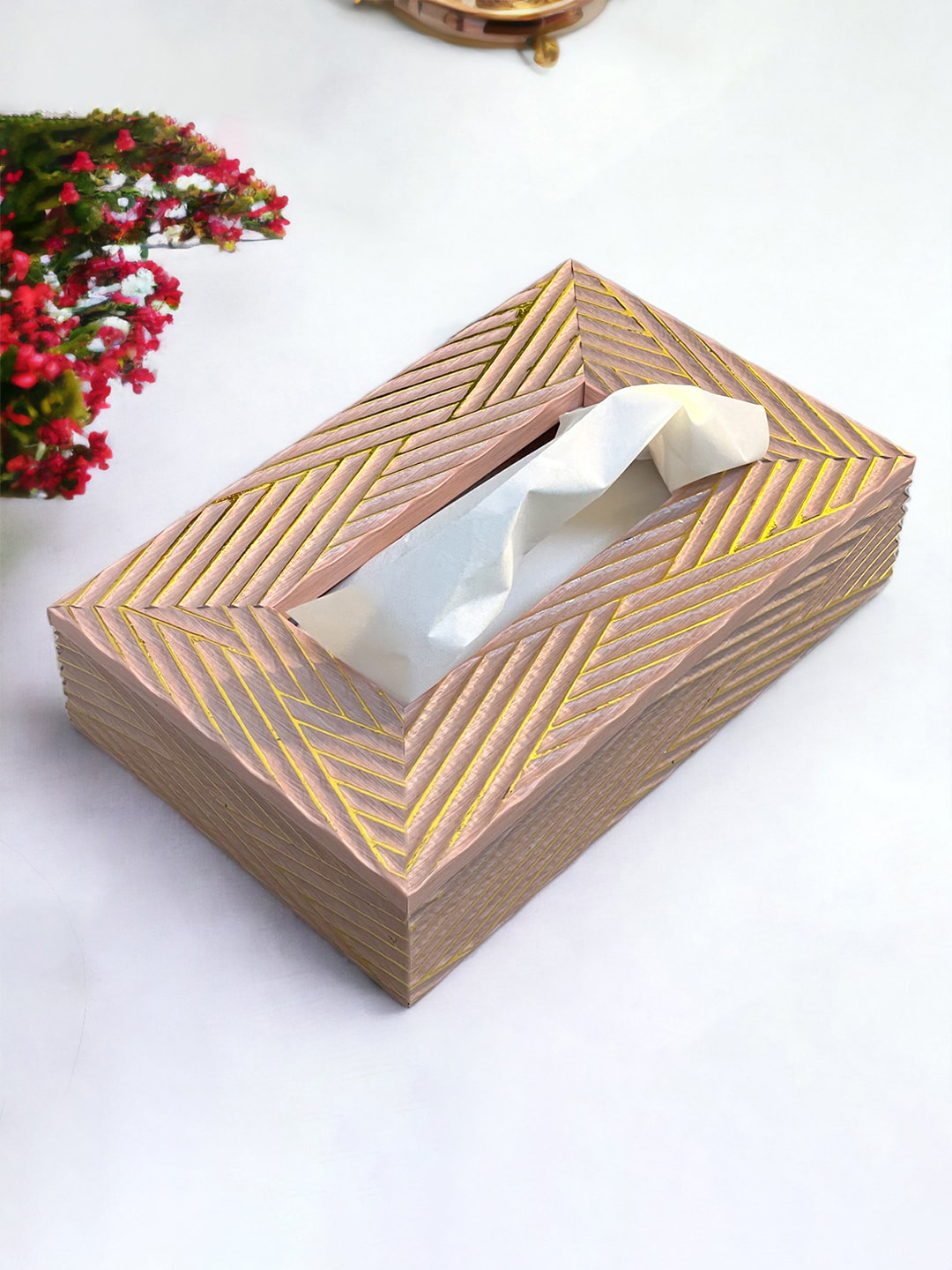 Art Street Pink Textured Wooden Rectangle Tissue Box Holder